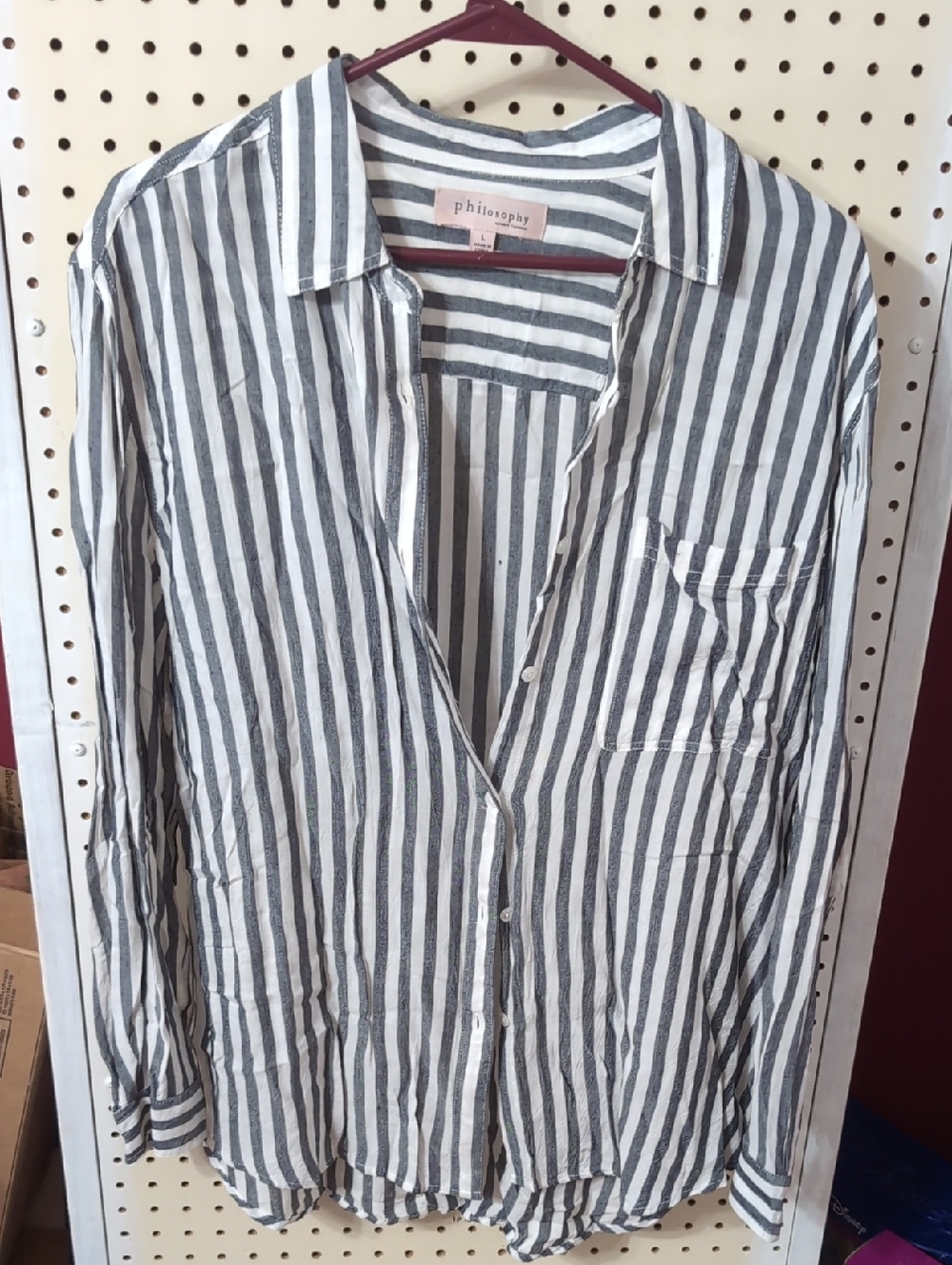Philosophy Vertical Gray and White Striped Button-Down Shirt